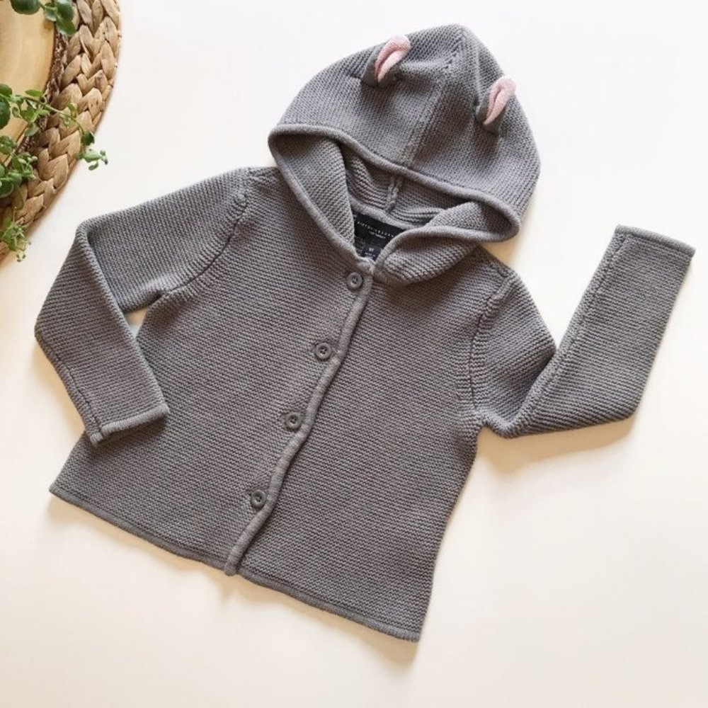Victoria Beckham Grey Rabbit Sweater Hooded Jacket | Size 5